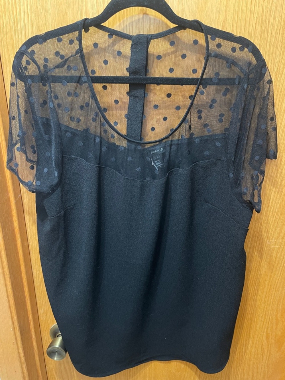 torrid Black Polka Dot Sheer Yoke Short Sleeve Blouse